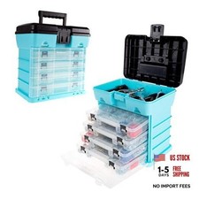 Small Parts Organizer Box - 10-Inch Portable Storage Case with 4 Removable Blue