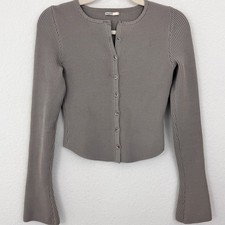 House Of CB Womens Sylvia Ribbed Knit Cardigan Size S Lounge Casual Taupe