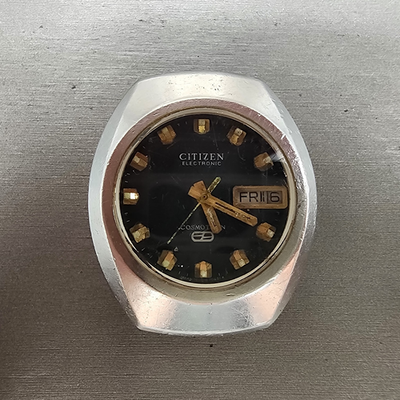 Citizen Electronic Cosmotron Watch Men 36mm Black Dial Silver Tone