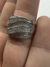 Elegant Sterling Silver White Stone Asymmetrical Band Ring Size 8 - 8.4g