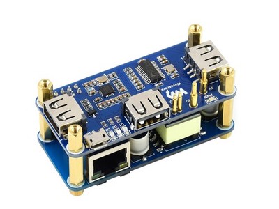 PoE Ethernet / USB HUB HAT für Raspberry Pi Zero, 1x RJ45, 3x USB
