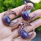 10pcs Natural Amethyst Gems Pendants Moon Amulet Charm