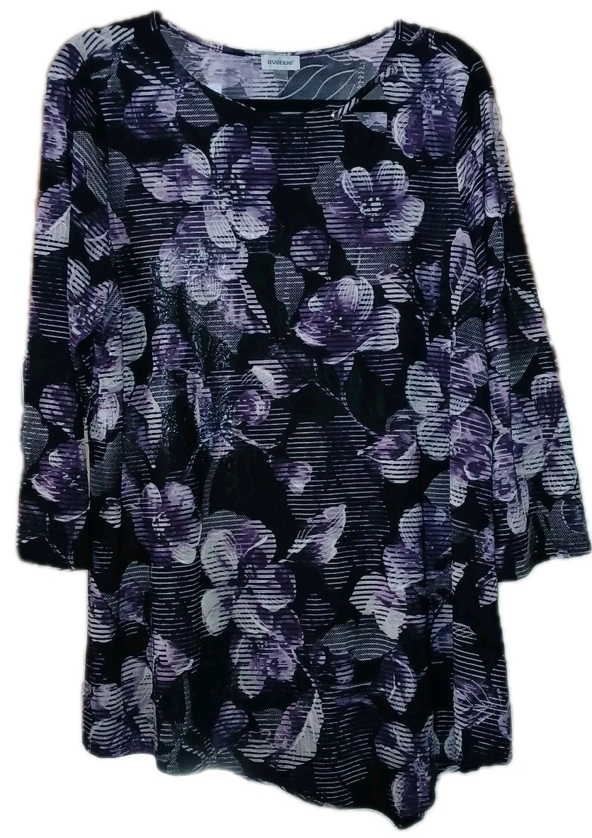 Tunique Fluide à Motifs Floraux Avenue - Velours Burnout Noir - Taille 4X - Parfaite Pour Soirée Ou Quotidien