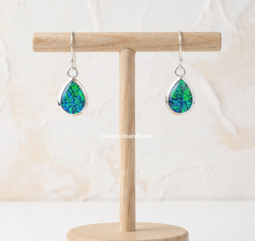 Australian Triplet Fire Opal Gemstone Handmade 925 Sterling Silver Earrings For