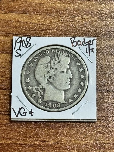 1908 S Barber Silver Half Nice VG Very Good U.S. 50c Type Coin (Raw18057)