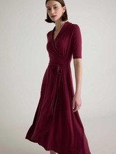 NWT! Quince Tencel Jersey Midi Wrap Dress - Wine | Size XS