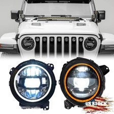 Black Pair LED Headlamp DRL Halo For 2018-2025 JEEP Wrangler JL Gladiator JT