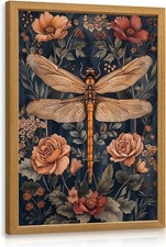 William Morris Wall Art Vintage Dragonfly Floral Wall Decor Abstract Insect