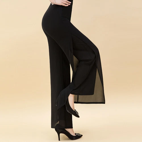 Damen Chiffon Tanzhose Schlitz weite Beine Hose Freizeit Maxi Culotte Modern - Bild 15 von 23