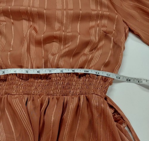 Vestido Hyfve Para Mujer S Forrado Blusa Manga Salmón Oscuro Cinturón Cuello y Cintura Corbatas - Imagen 9 de 12