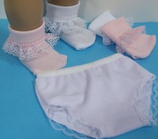 3pc Set: White UNDERWEAR Pink  White Lace SOCKS For 18" American Girl Debs 