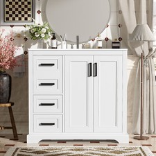 36" Modern Bathroom Vanity with Ceramic Sink,Adjustable Shelf  3 Drawers White