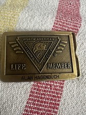 Vintage North American fishing club life member belt buckle