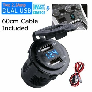 12V/24V 4.2A Dual USB Car Motorcycle Charger Socket Adapter Outlet LED Voltmeter