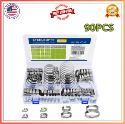 STEELSOFT Heavy Duty Worm Gear Hose Clamp Assortment Kit 5/16 to 2-3/8"8-60mm Large Rac...