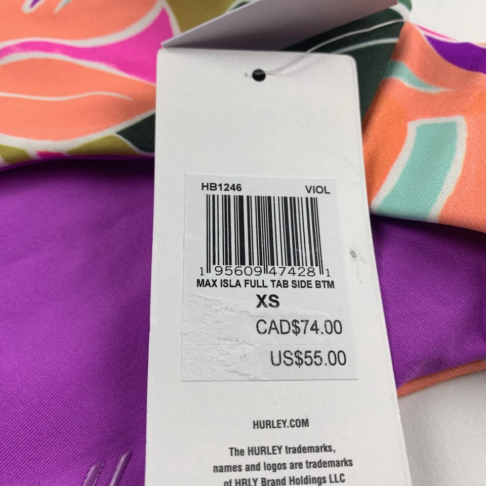 Biquíni feminino Hurley Max Isla aba completa parte inferior lateral XS violeta floral natação praia - Imagem 3 de 4