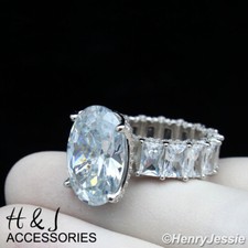 WOMEN 925 STERLING SILVER BIG OVAL SHAPED BLING CZ SILVER ENGAGEMENT RING ASR134