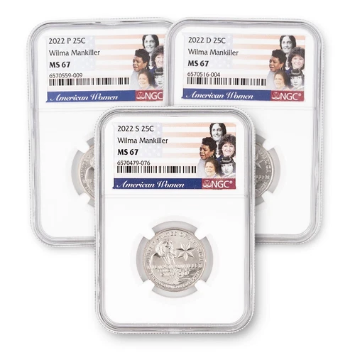2022 P/D/S - 3pc Set - 25c Wilma Mankiller American Women Quarter NGC MS67