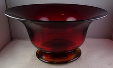 Vintage Ruby Red Ftd. Centerpiece Art Glass Bowl - Pairpoint? - Smooth Pontil