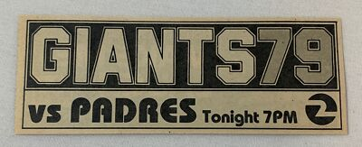 #ad 1979 KTVU tv baseball ad GIANTS vs PADRES April 17 $6.29