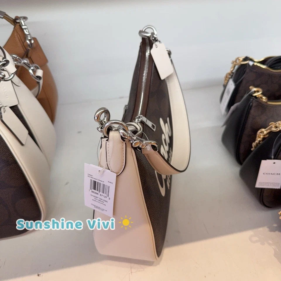 Nuevo con etiquetas Coach Teri Hobo Firma Lona Gráfico CAG21 Plateado/Nogal/Tiza Foto 2 de 4