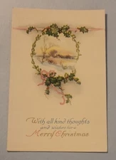 With All Kind Thoughts And Wishes For A Merry Christmas Embossed Holly Unposted