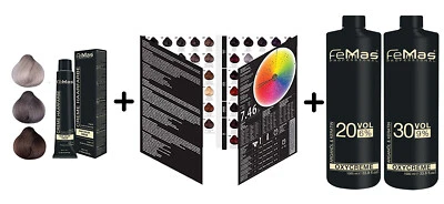 FEMMAS PROFESSIONAL Femmas Hair Color Cream Starterset: 3x Haarfarbe+ 3x Oxycreme + Farbkarte