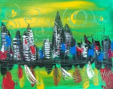 GREEN SKY     Painting LANDSCAPE MODERN CANVAS ABSTRACT BBHUOYU