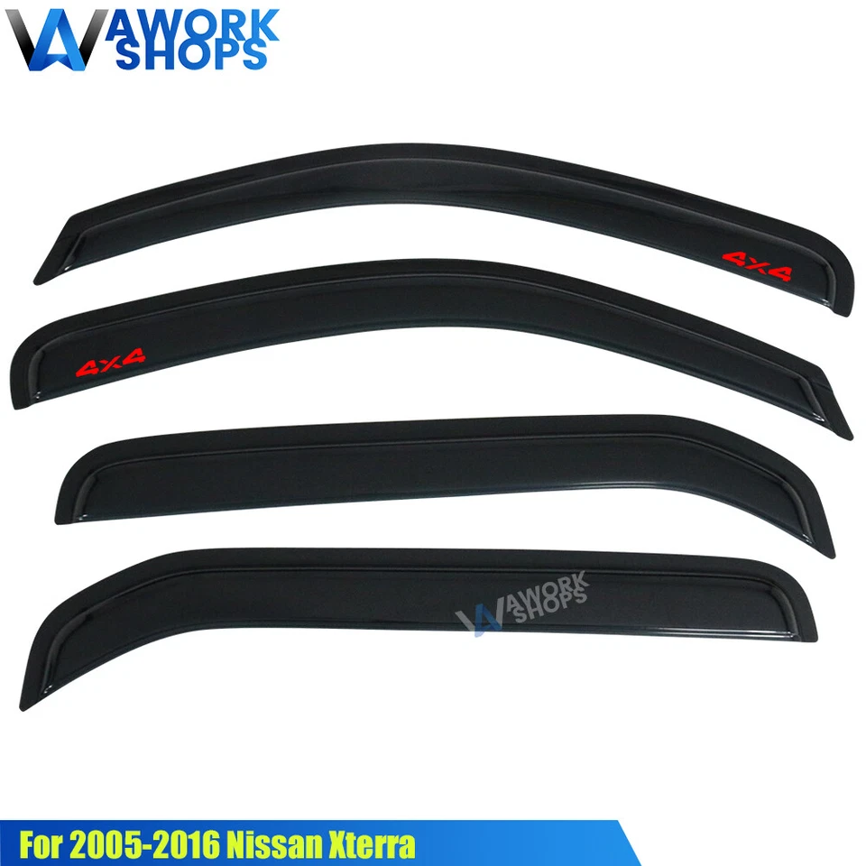 Fits 05-16 Nissan Xterra N50 Window Visors Shade Rain Guard Vent w/ Red 4X4 - Imagem 3 de 4