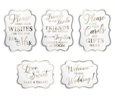 Set of 5 White  Gold Foil Wedding Signs