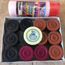 Wooden Carrom Men Coins Set-11 Black 11 White 2 Queens & Striker & Powder