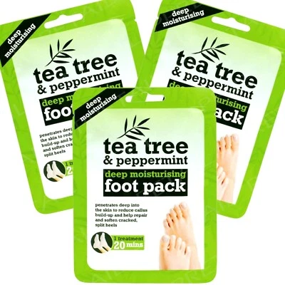 3 X Tea Tree Menthe Beurre Karité Pieds Paquet Hydratante Chaussette/Boots Soin - Photo 1/3