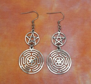 Authentic Hecate Pentacle Earrings, Hekate Wheel of Strophalos Pentagram Charms