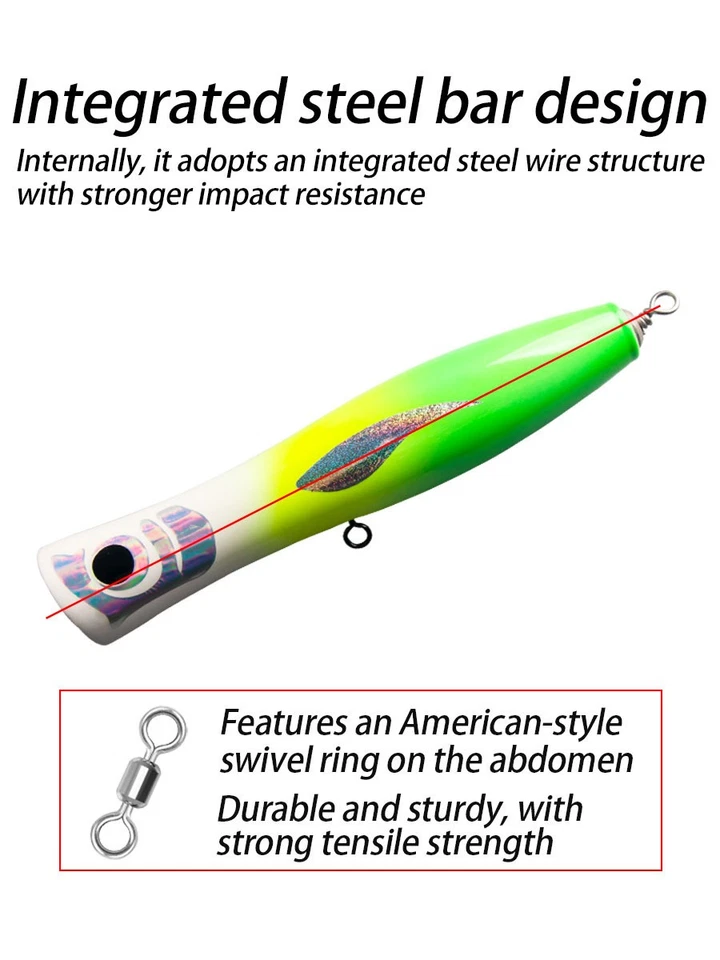 Señuelo de atún de pesca de agua salada GT Popper 2 piezas Big Game de madera 22 cm Foto 4 de 4
