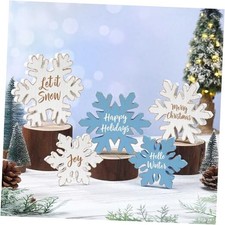 5 Pcs Christmas Wooden Snowflake Decor Rustic Winter Table Centerpiece White