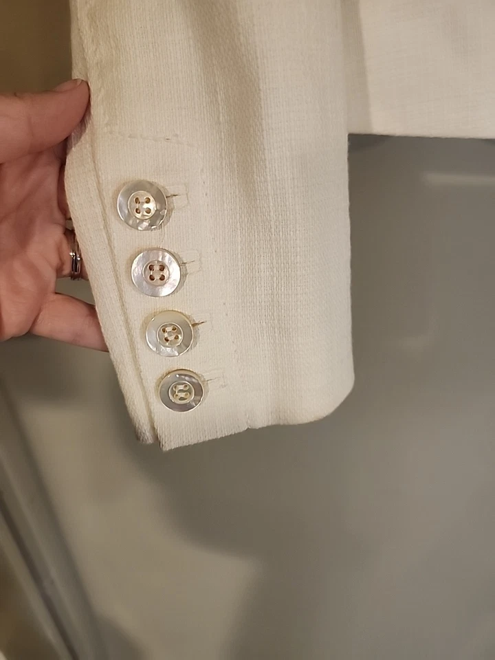 Chaqueta Blazer Ann Taylor Petite Crema Talla 2P Botón Algodón/Rayón Foto 4 de 4