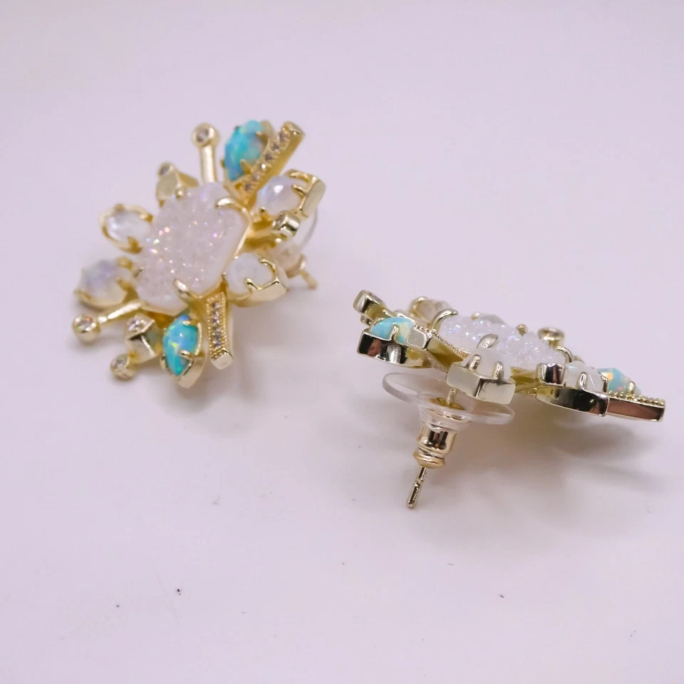 Kendra Scott Ophelia Stud Earrings In Radiant Drusy Blue Opal & Moonstone  - Image 3 of 4