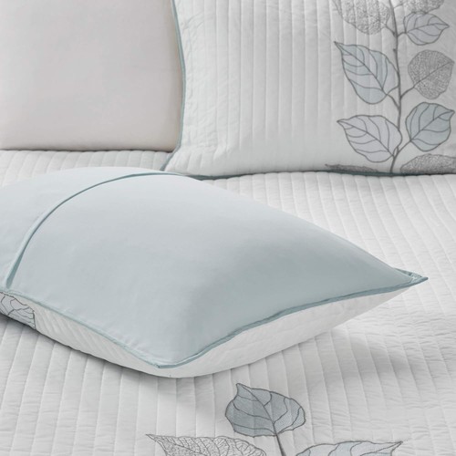 Caelie Lightweight Reversible Coverlet Set - 6 Piece Modern Bedding in Leaf Blue - Picture 9 of 13