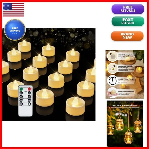 BEICHI 12Pcs Flameless LED Tea Lights Remote Timer Ivory Base 400Hrs - product listing photo