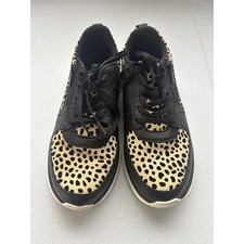 Vionic Remi Spot Leopard Print Leather Sneakers Black Tan Womens 8 Walking Shoes