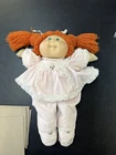 Vintage Cabbage Patch Kid Doll Red Yarn Pigtails Green Eyes Pink Dress Coleco