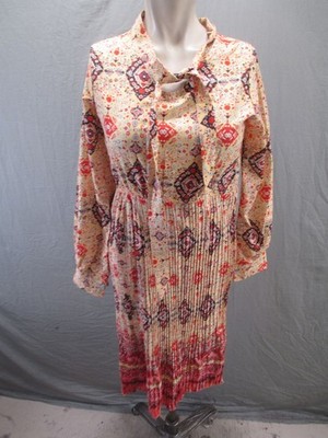 NWT H&M Size 2 Womens Multicolor Front Tie Long Sleeve Beauty Pleated Dress 880