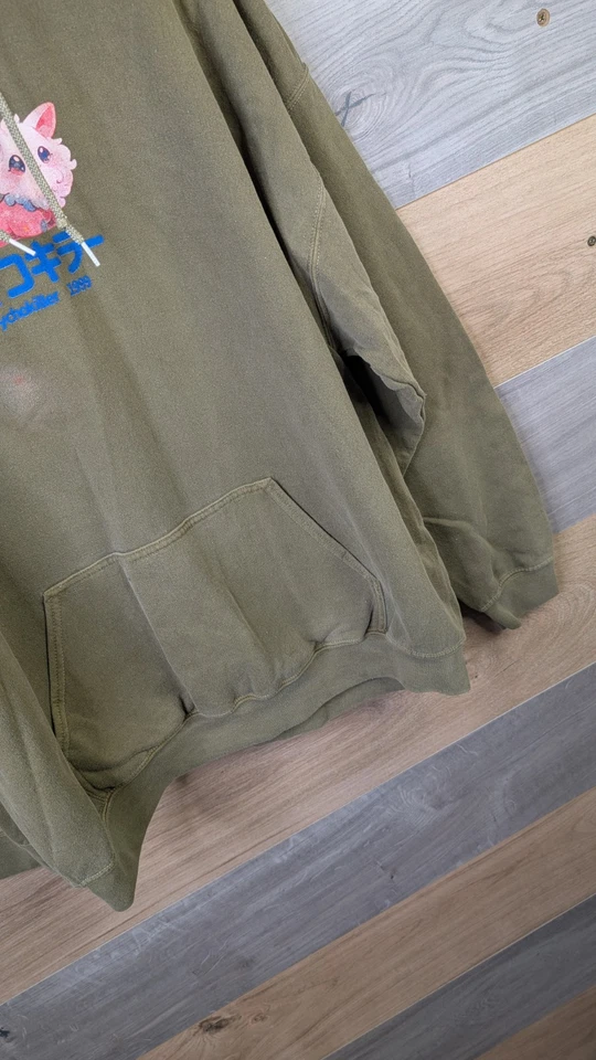 Urban Outfitters Graphic Hoodie Mens Size Medium Khaki Pullover Kawaii Cat Print - Image 4 of 4