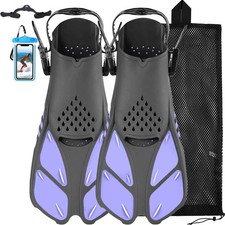 Snorkel Fins, Swim Fins Open Heel Adjustable Swim Flippers Travel Size Short ...