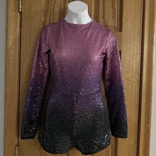 Alexandra Purple Black Sequin Ombr  Long Sleeve Biketard Dance Costume Youth 12