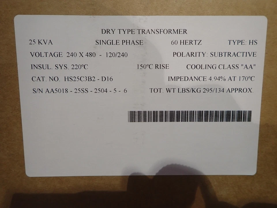 Nuevo transformador monofásico de 25 KVA MGM 25SS*D16 HS25C3B2-D16 240x480-120/240v Foto 4 de 4