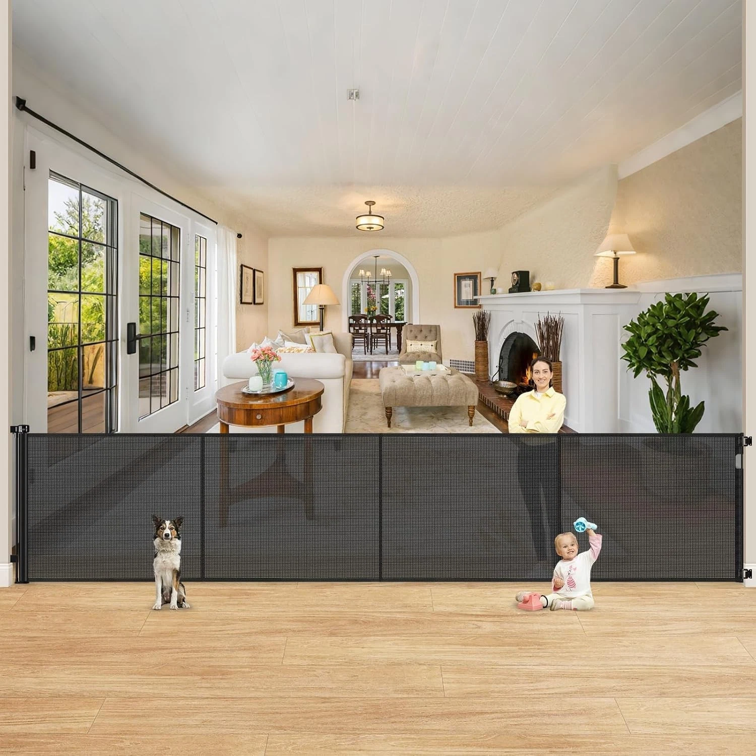 Reinforced 42" Extra Tall Retractable Dog Gate, 200" Extra Wide Baby Gate with S