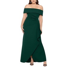 Xscape Womens Plus Size Long Scuba Off-The-Shoulder Dress Gown Hunter Green 16W