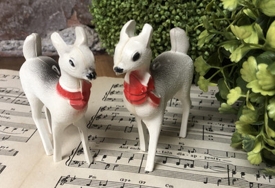 Deer Christmas Ornament LOT of 2 Vintage 50s Ohio Plastics Orig Pkg Twins