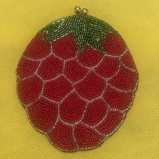 Hand Made Beaded Vintage Red Strawberry Raspberry Coin Purse, Korea